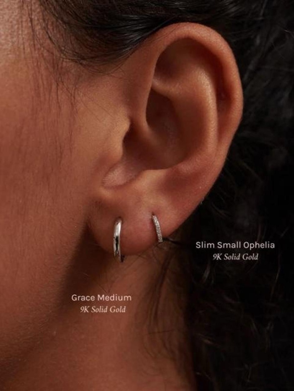 Solid white gold slim small Ophelia hoops